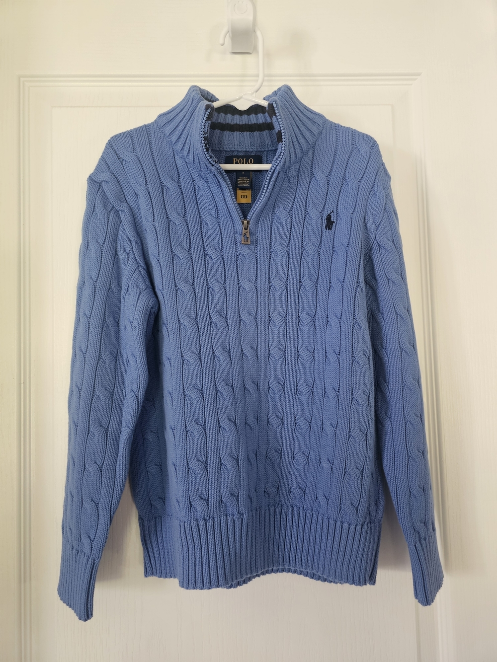 Ralph Lauren Polo Boy's Sky Blue Cable-Knit Half-Zip Sweater